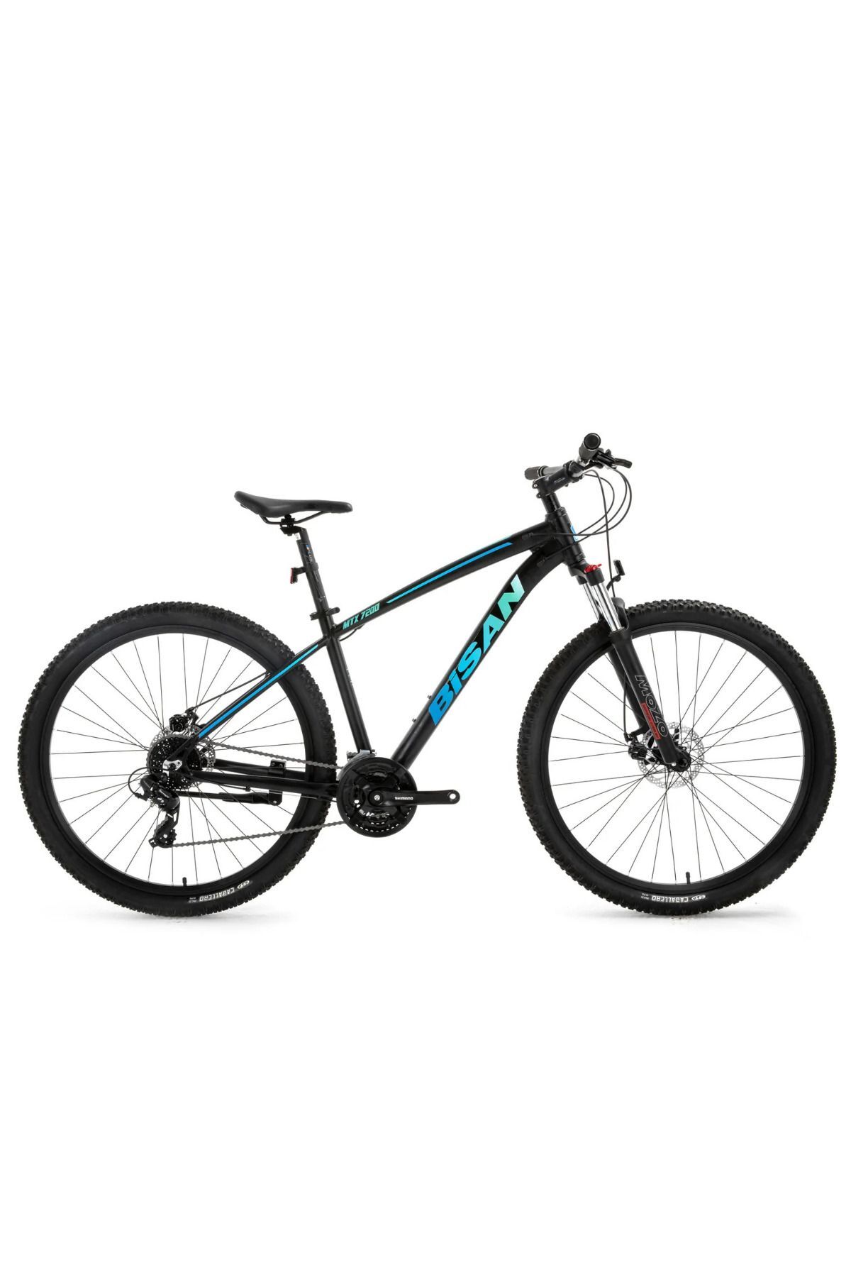 2024 Bisan MTX 7200 26'' Dağ Bisikleti Siyah Mavi, 39.5 cm Alüminyum Kadro, 24 Vites, M Disk Fren