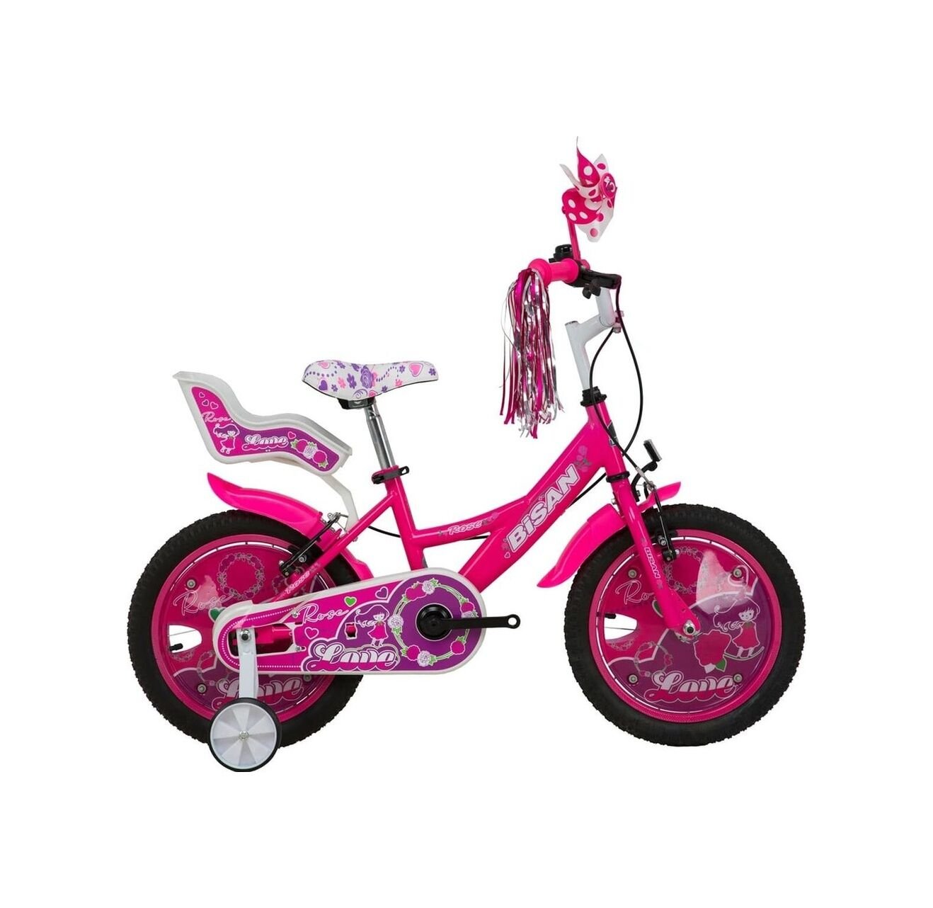 Bisan Rose Pembe 16 Jant Kız Çocuk Bisikleti 26 Cm Kadro Yan Tekerleklil Çok Renkli