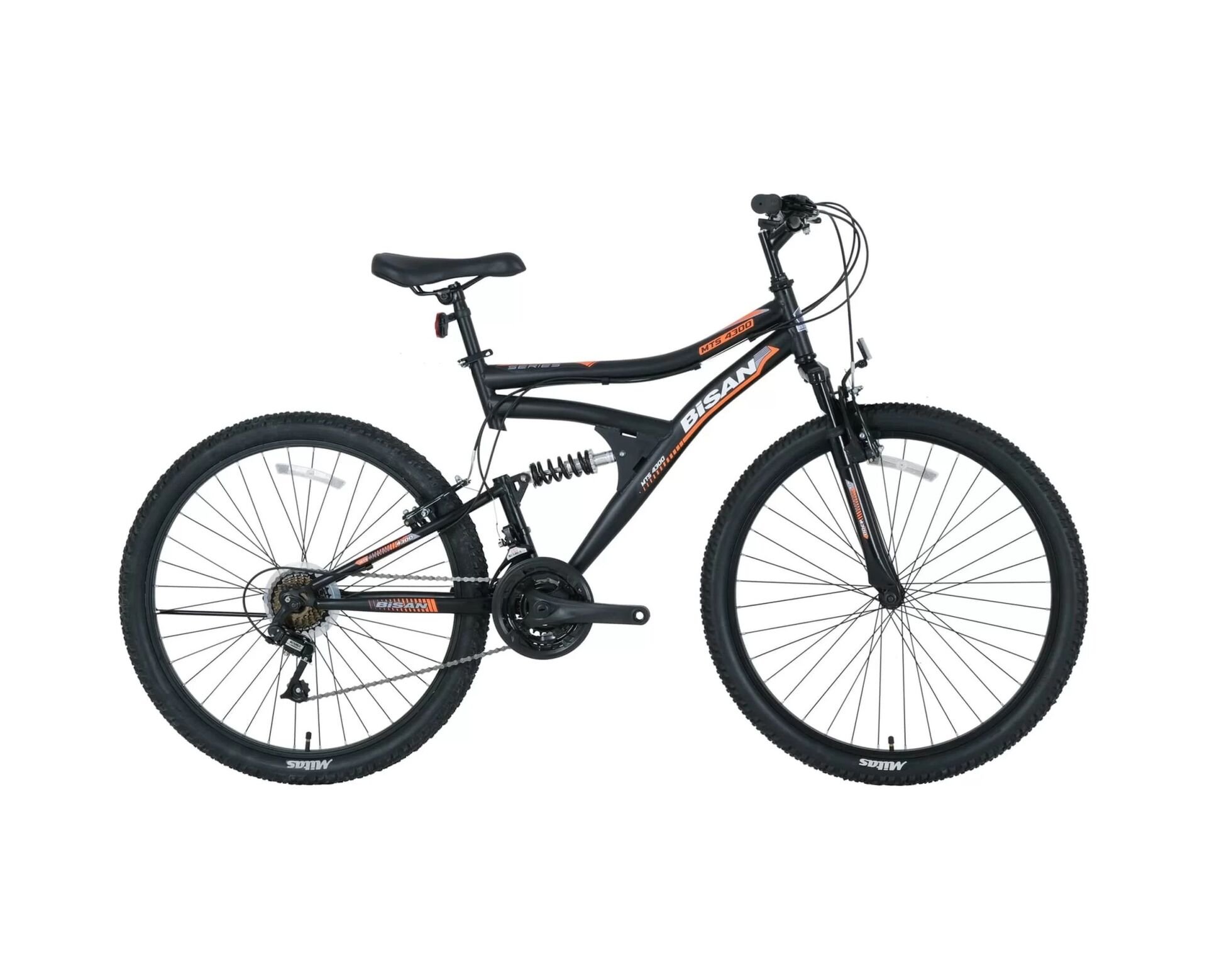 Bisan Mts 4300 V Fren 21 Vites 24 Jant Dağ Bisikleti Çift Amortisörlü Siyah Turuncu 38 Kadro Siyah - Turuncu
